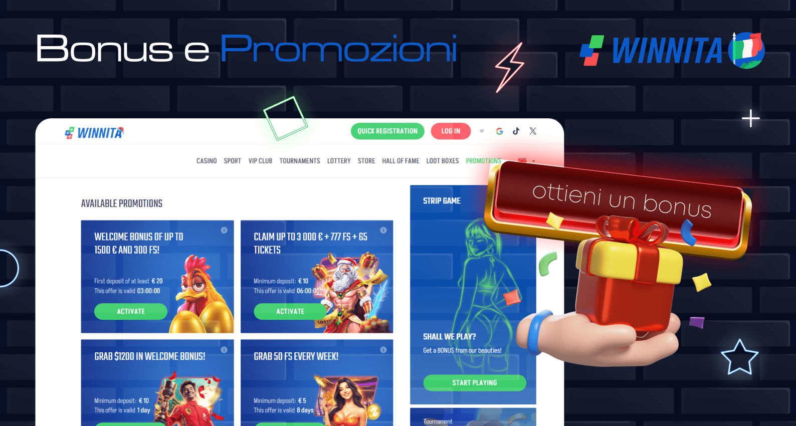 Winnita offre numerose promozioni e bonus per gli italiani